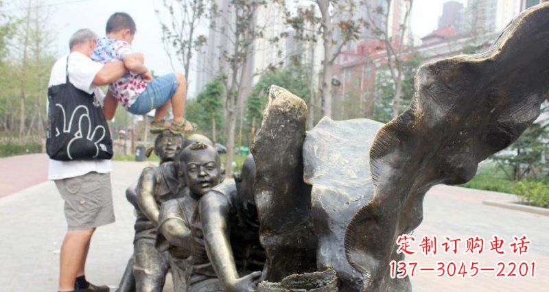 周口拔萝卜的儿童小区景观铜雕