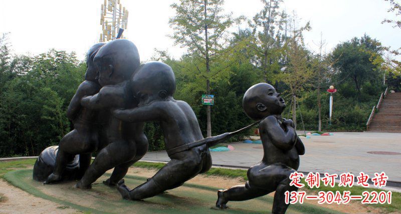 周口拔萝卜的小孩街边景观铜雕