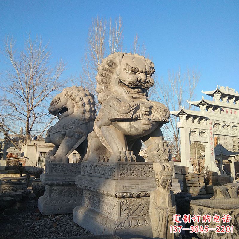 周口北京石雕狮子-企业楼宇大门动物雕塑摆件
