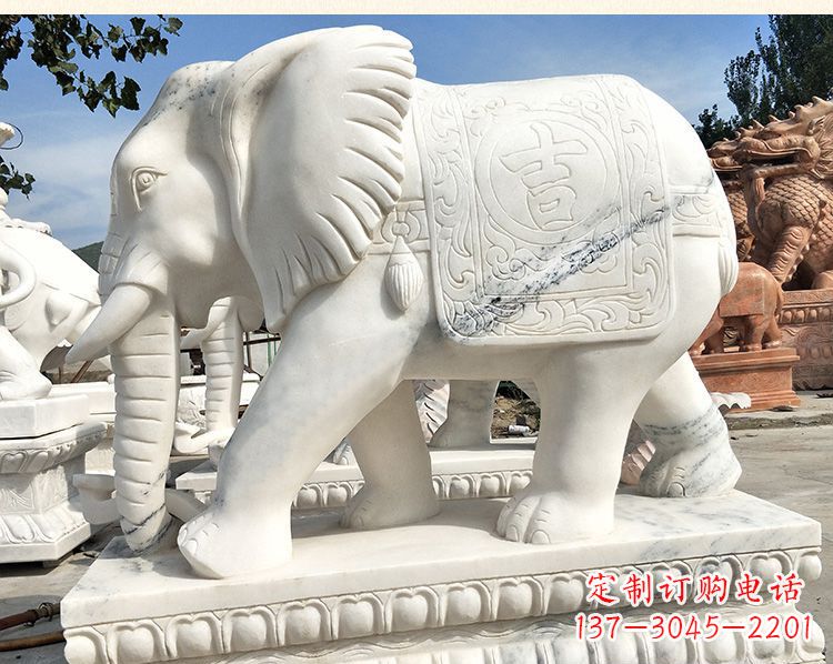 周口鼻卷元宝汉白玉门口大象石雕 (2)