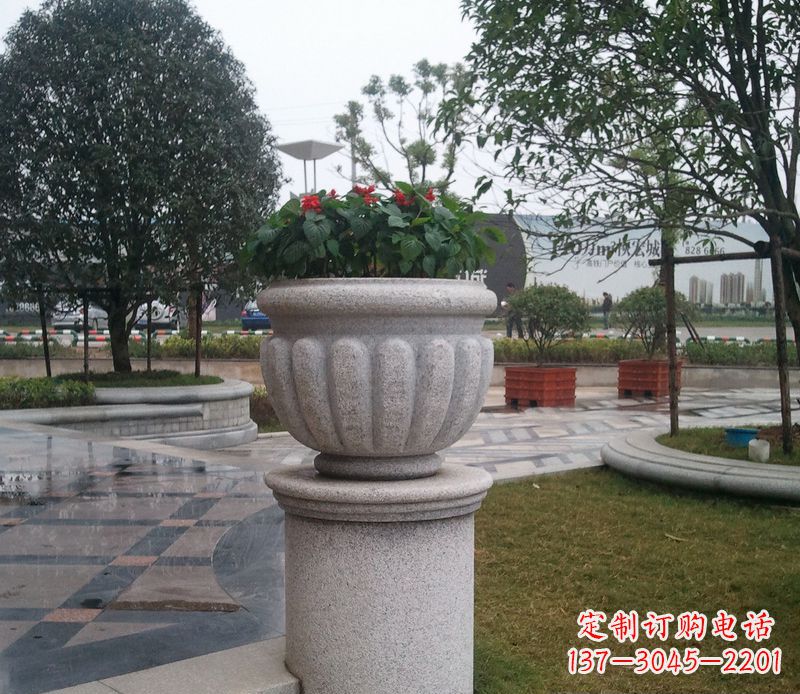 周口别墅景观大理石花盆石雕 (2)