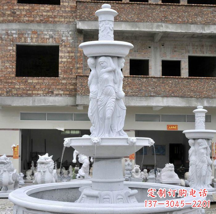 周口别墅景观汉白玉西方人物喷泉石雕