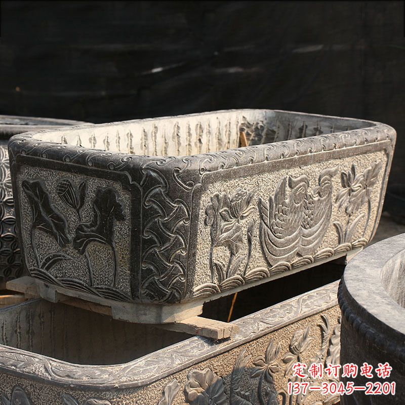 周口别墅石雕槽水缸
