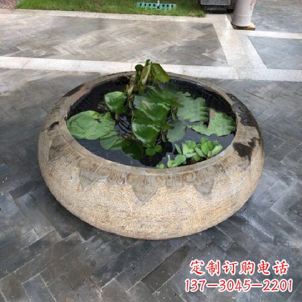 周口别墅庭院仿古做旧石雕鱼缸