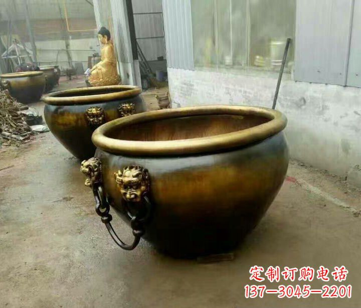 周口别墅招财水缸铜雕塑摆件 (4)