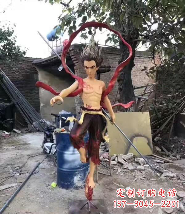 周口仿真玻璃钢哪吒雕塑精美绝伦
