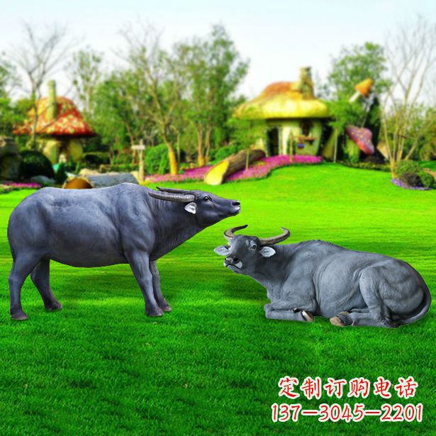 周口玻璃钢水牛雕塑,复古农家院情怀