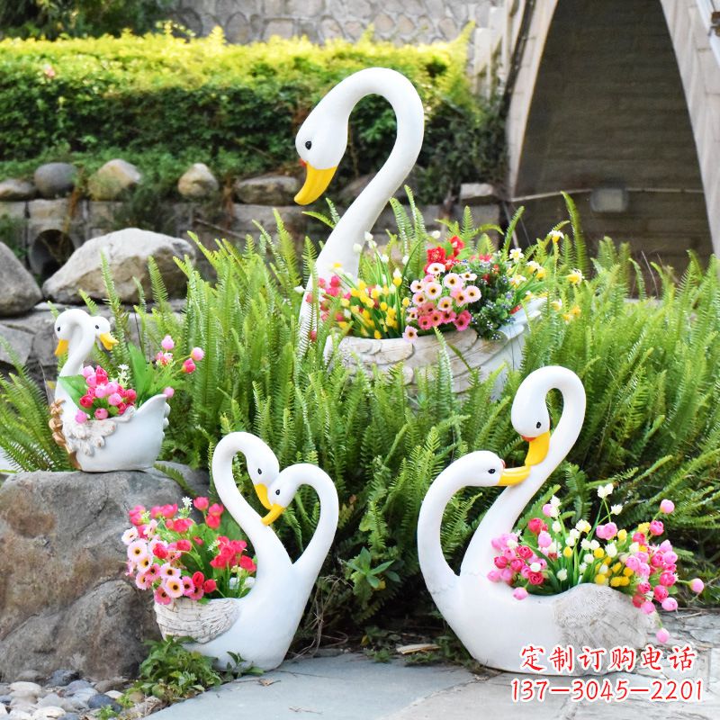 周口玻璃钢天鹅花盆雕塑