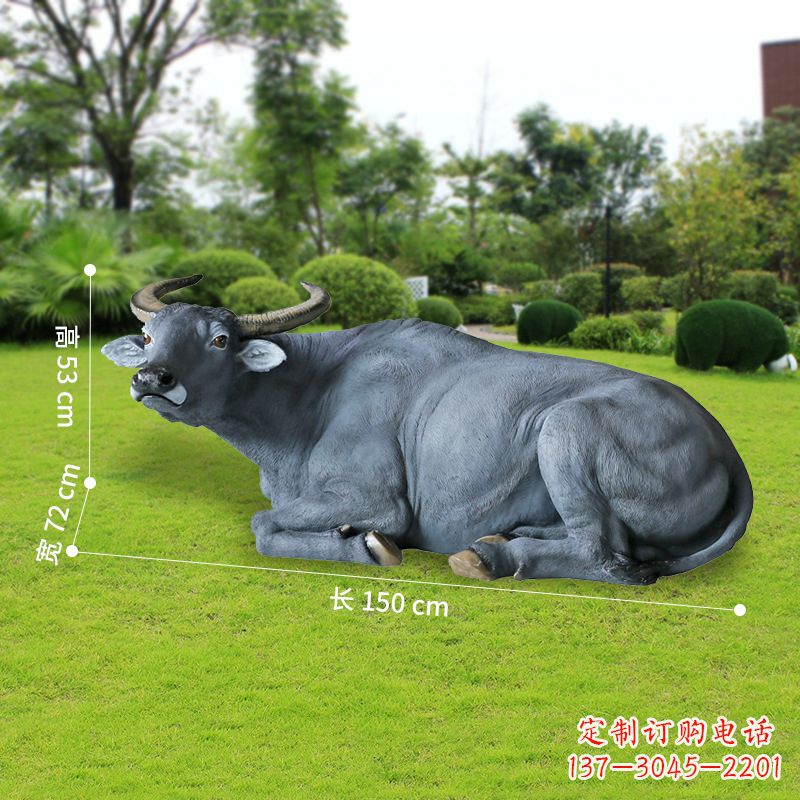 周口玻璃钢卧姿水牛雕塑——给人以宁静自然的感受