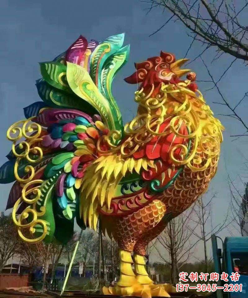 周口不锈钢彩色公鸡雕塑——精美绝伦