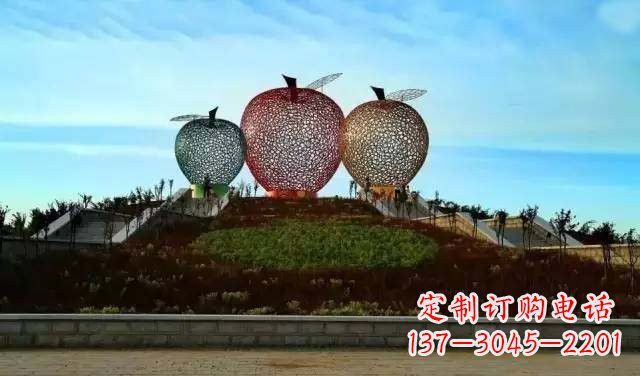 周口不锈钢城市彩色镂空苹果雕塑