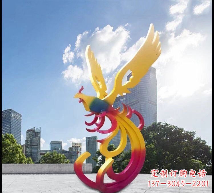 周口绚丽多彩的不锈钢凤凰雕塑