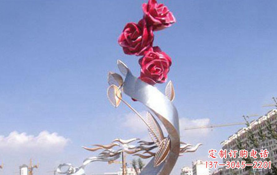 周口不锈钢抽象玫瑰花景观雕塑