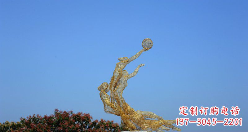 周口不锈钢打篮球的女孩公园景观雕塑