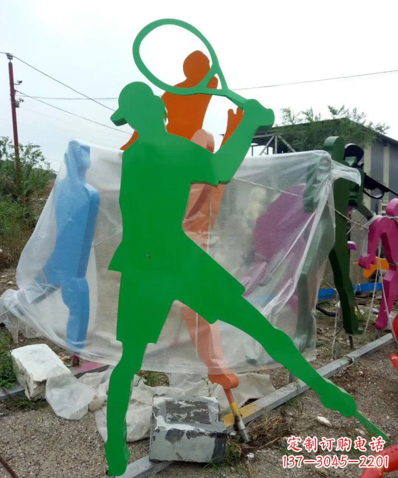 周口不锈钢打羽毛球抽象人物雕塑