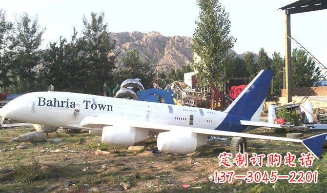 周口静静躺在大地上的不锈钢飞机雕塑