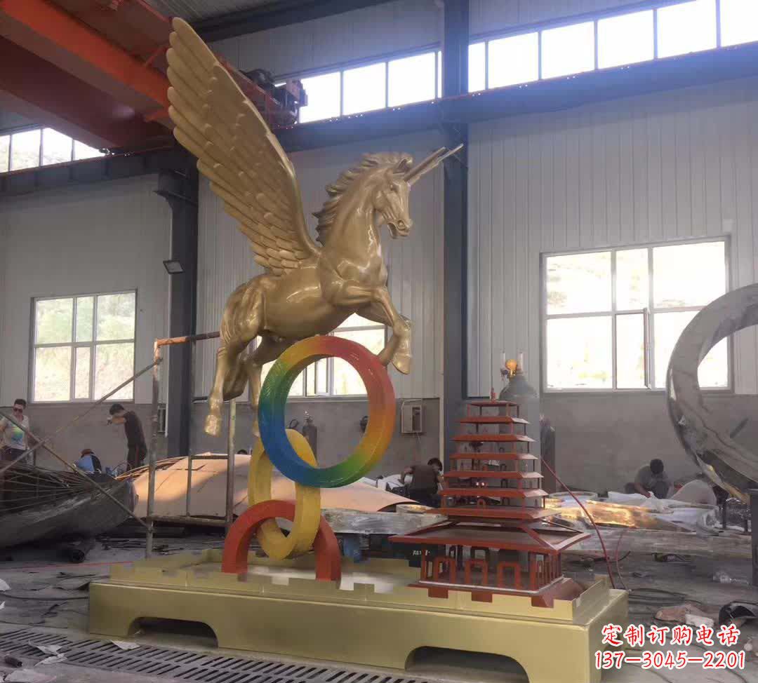 周口不锈钢飞马踩圆圈雕塑精美艺术之作