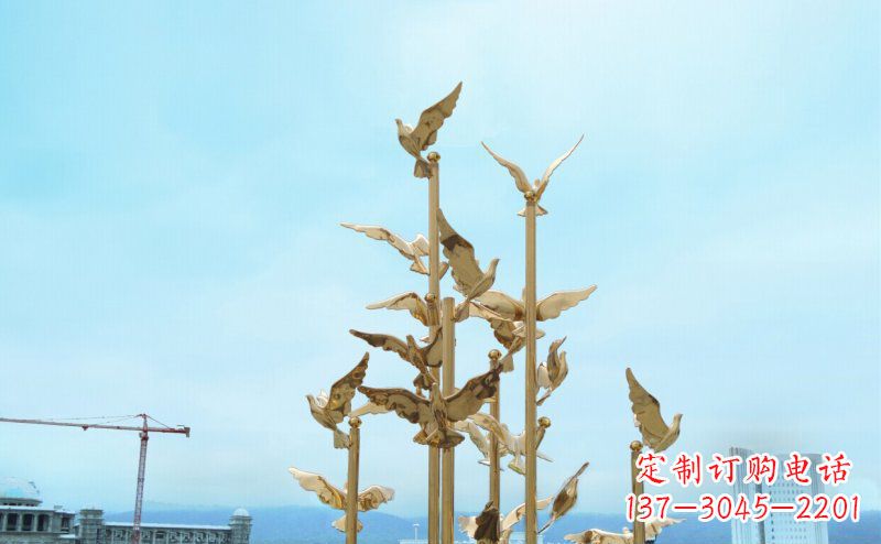 周口不锈钢飞翔的鸽子雕塑传递自由、和平的美好祝愿