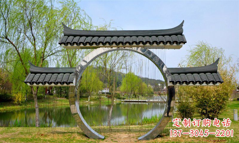 周口不锈钢公园月亮门雕塑传承中华文化