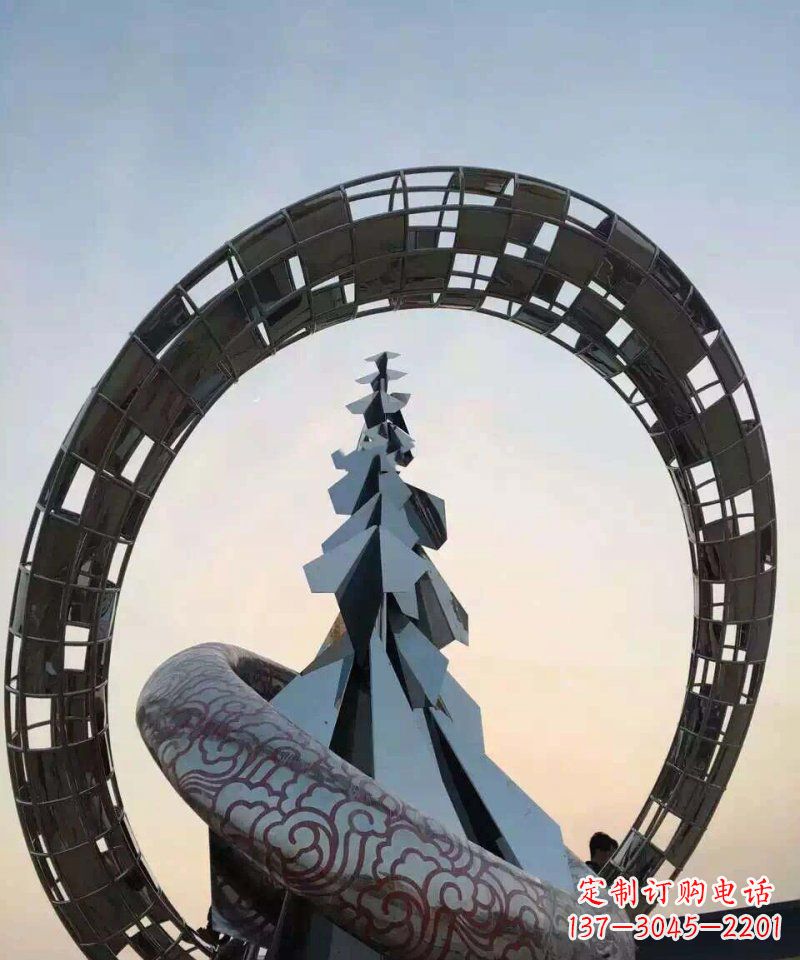 周口不锈钢广场抽象松树和祥云雕塑