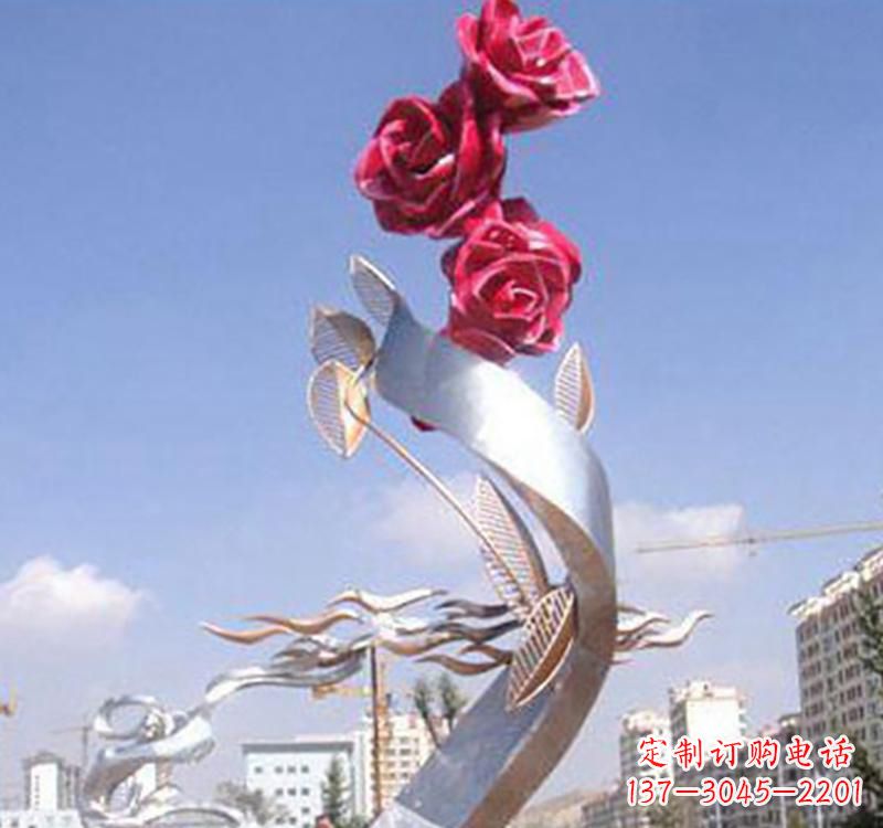 周口不锈钢玫瑰雕塑,点缀广场景观