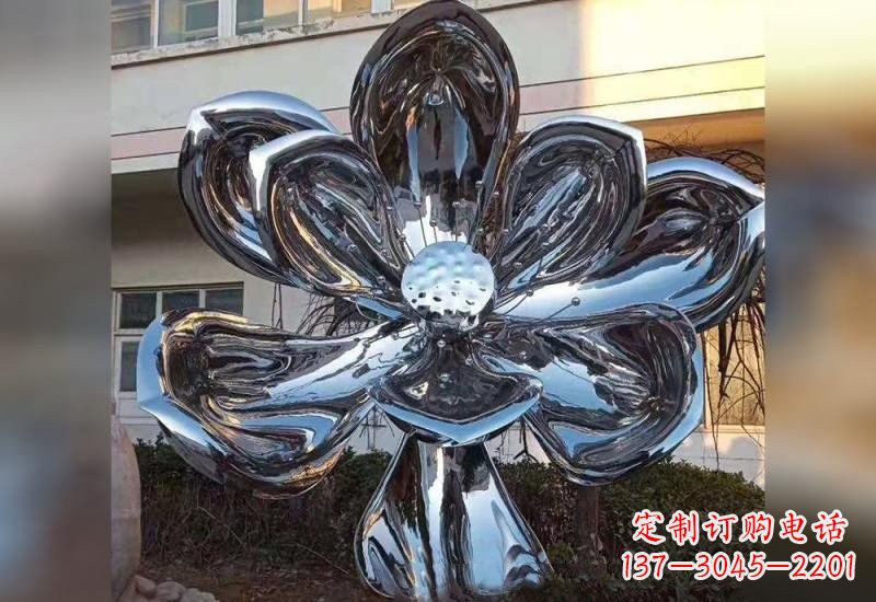 周口不锈钢广场镜面莲花雕塑精美外形,传承佛教文化