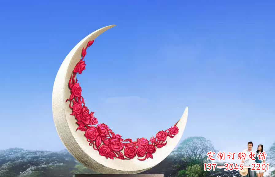 周口不锈钢广场月亮雕塑月光下的璀璨美景