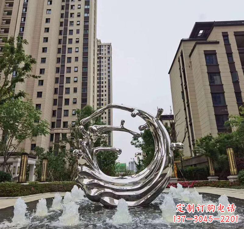 周口不锈钢海浪喷泉雕塑精美雕刻,灿烂绚烂