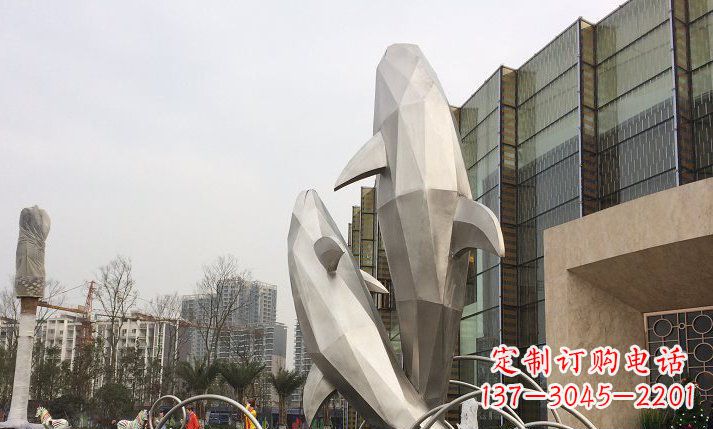 周口不锈钢海豚喷泉雕塑精美的海洋之美