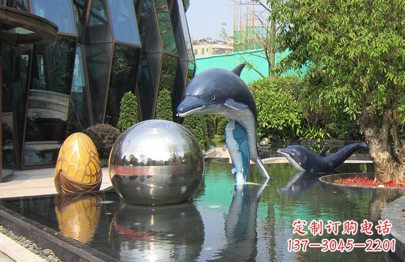 周口不锈钢海豚景观雕塑创造精美绝伦的企业公园