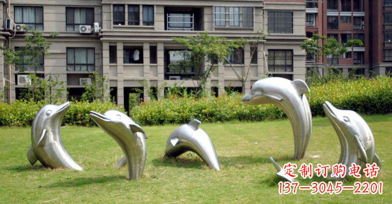 周口不锈钢海豚小区雕塑 (2)