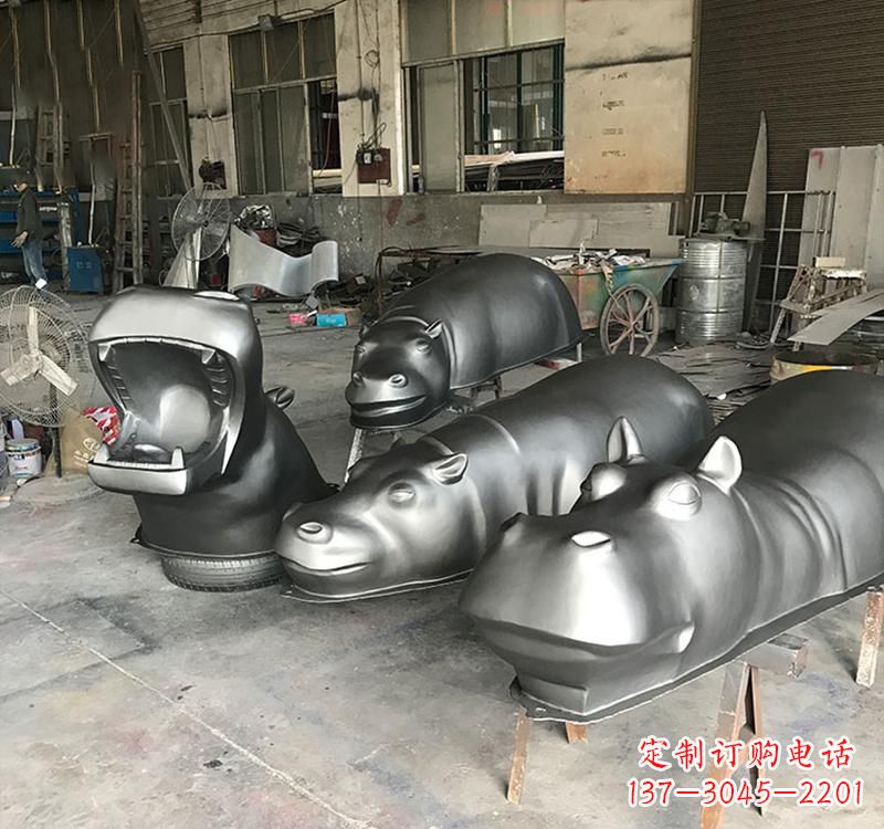 周口静态之美22英寸不锈钢河马雕塑