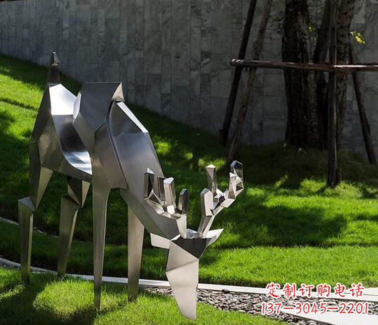 周口不锈钢几何动物雕塑——点缀鹿公园美景