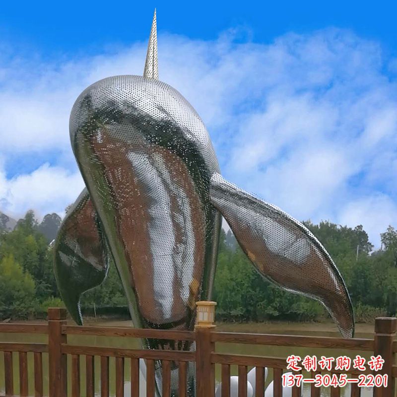 周口大型海边公园水景动物雕塑——不锈钢鲸鱼