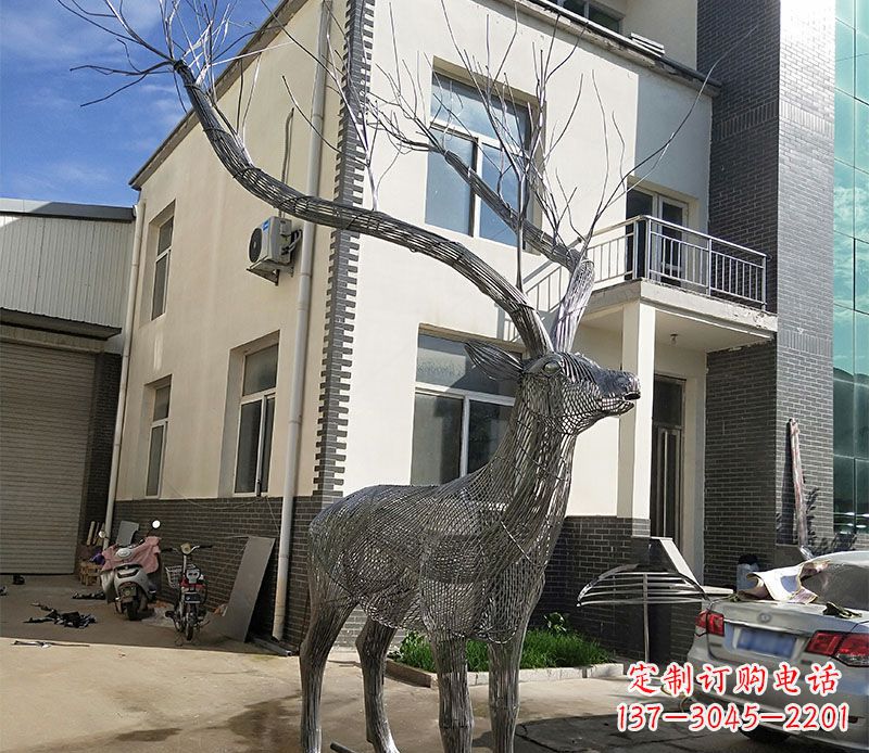 周口不锈钢景观梅花鹿雕塑美丽的艺术精品