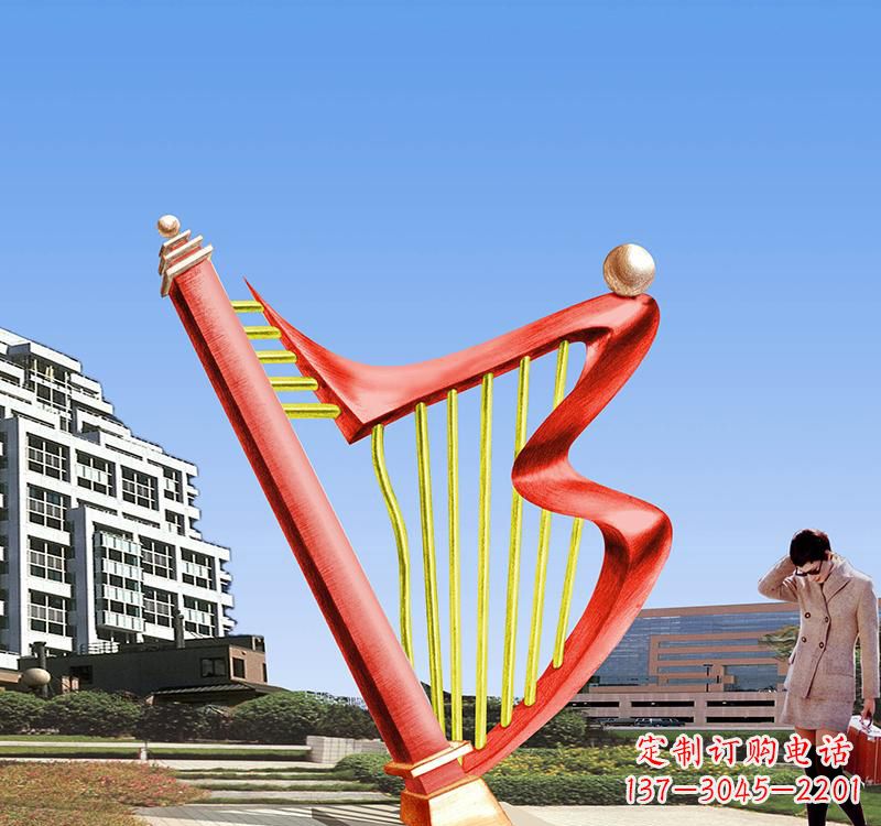 周口不锈钢竖琴雕塑把旋律汇聚成艺术精品