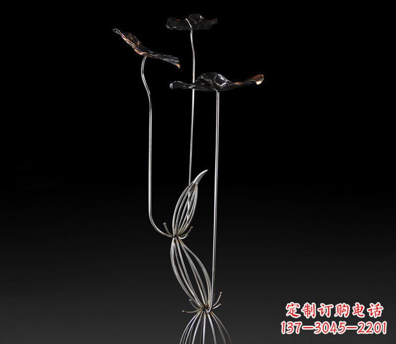 周口不锈钢荷叶雕塑——给大厅景观带来清新气息