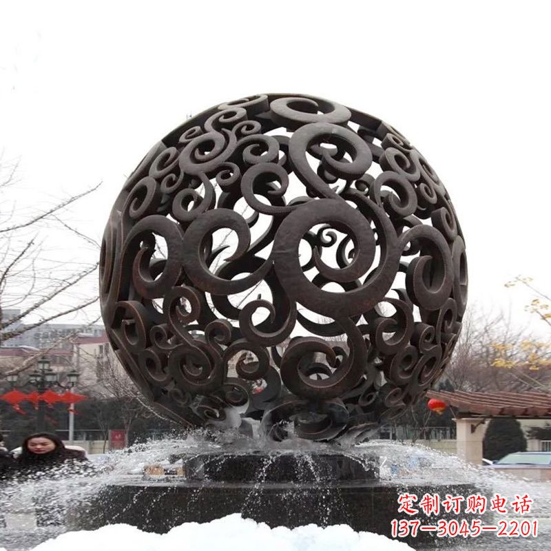 周口不锈钢镂空球水景喷泉雕塑