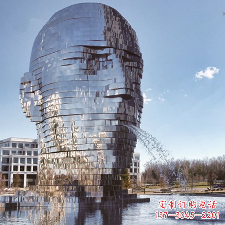 周口不锈钢抽象人物头大型喷泉雕塑