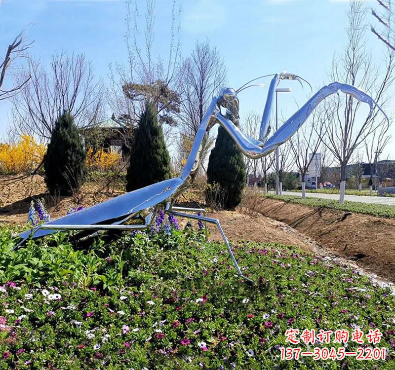 周口折射螳螂之美不锈钢现代动物雕塑