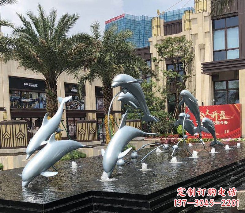 周口不锈钢海豚跳跃喷泉雕塑美丽的艺术装置