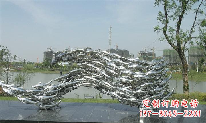周口精美动物雕塑点缀不锈钢鱼群公园