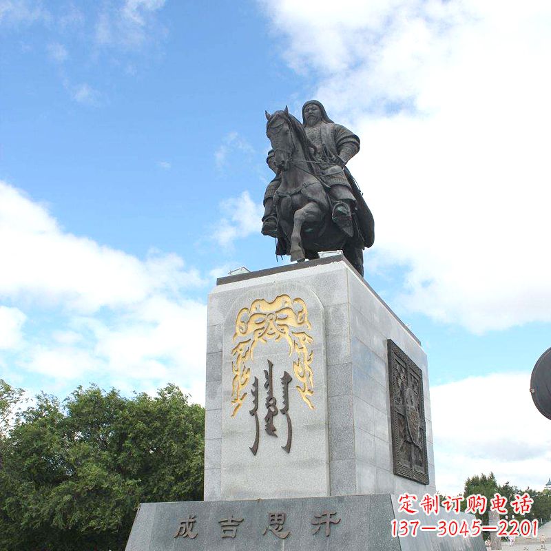 周口成吉思汗广场雕塑-骑马铁木真历史名人景观铜雕塑