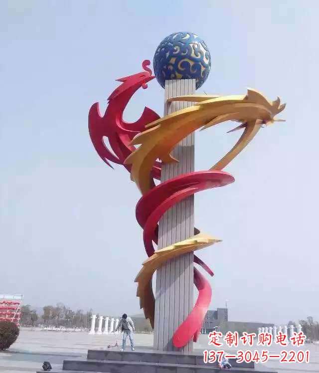 周口青铜龙柱景观雕塑城市的精神象征
