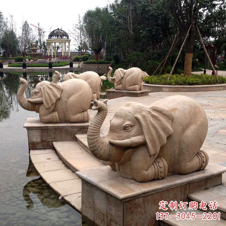 周口池塘喷水大象雕塑