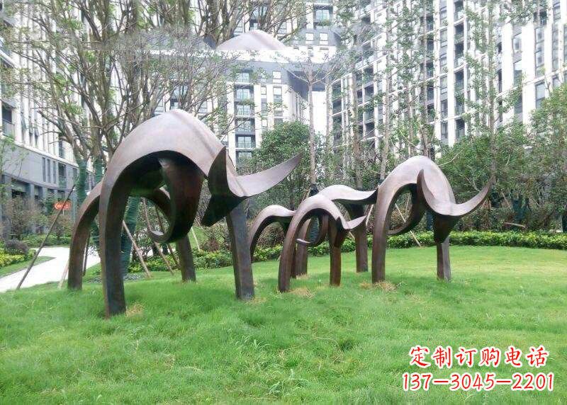 周口抽象牛铸铜雕塑-小区园林草坪动物摆件