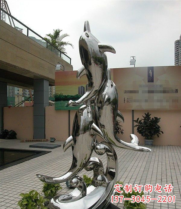 周口创意不锈钢跳跃的海豚雕塑