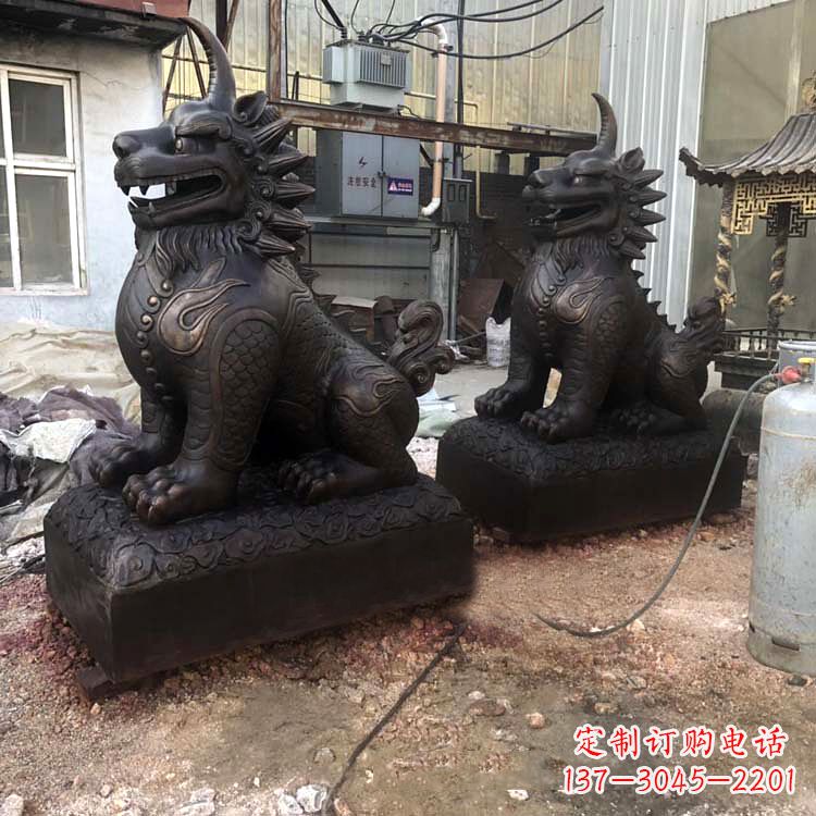 周口纯铜獬豸雕塑-中国古代神话传说神兽动物雕塑