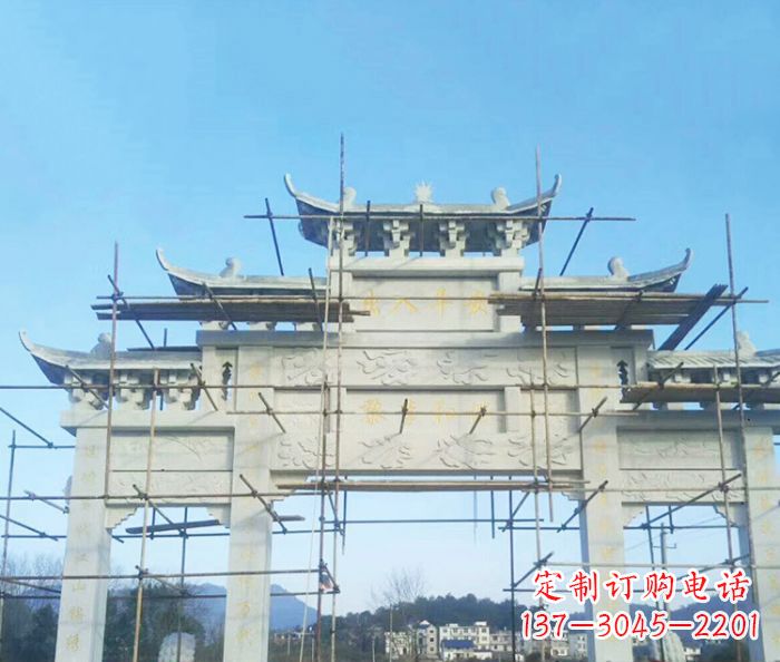 周口大理石三门牌坊雕塑