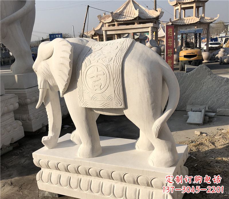 周口大理石卷鼻如意大象雕塑